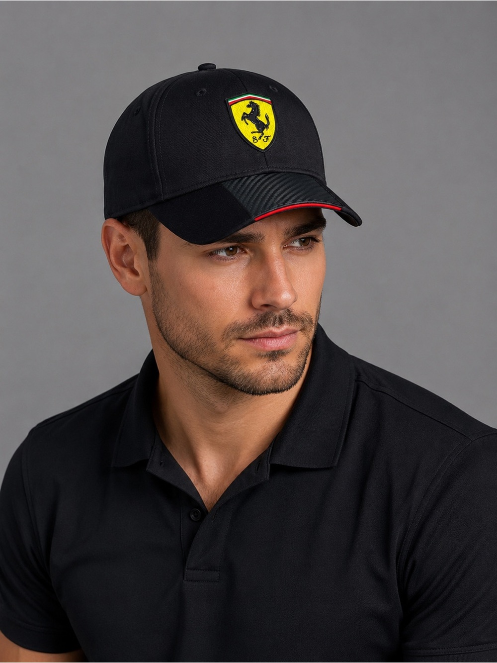 Scuderia Ferrari Vintage Black Carbon Fiber Brim Adjustable Cap Hat OS